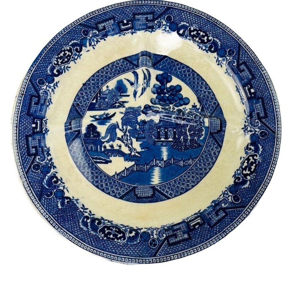 Blue Willow China Slotted Plate Antique 3 Part England Vintage u